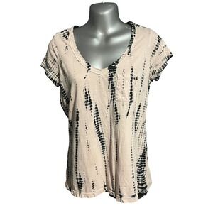 Rock & Republic Womens V-Neck T-Shirt Top Small S Tie Dye Studded Pocket